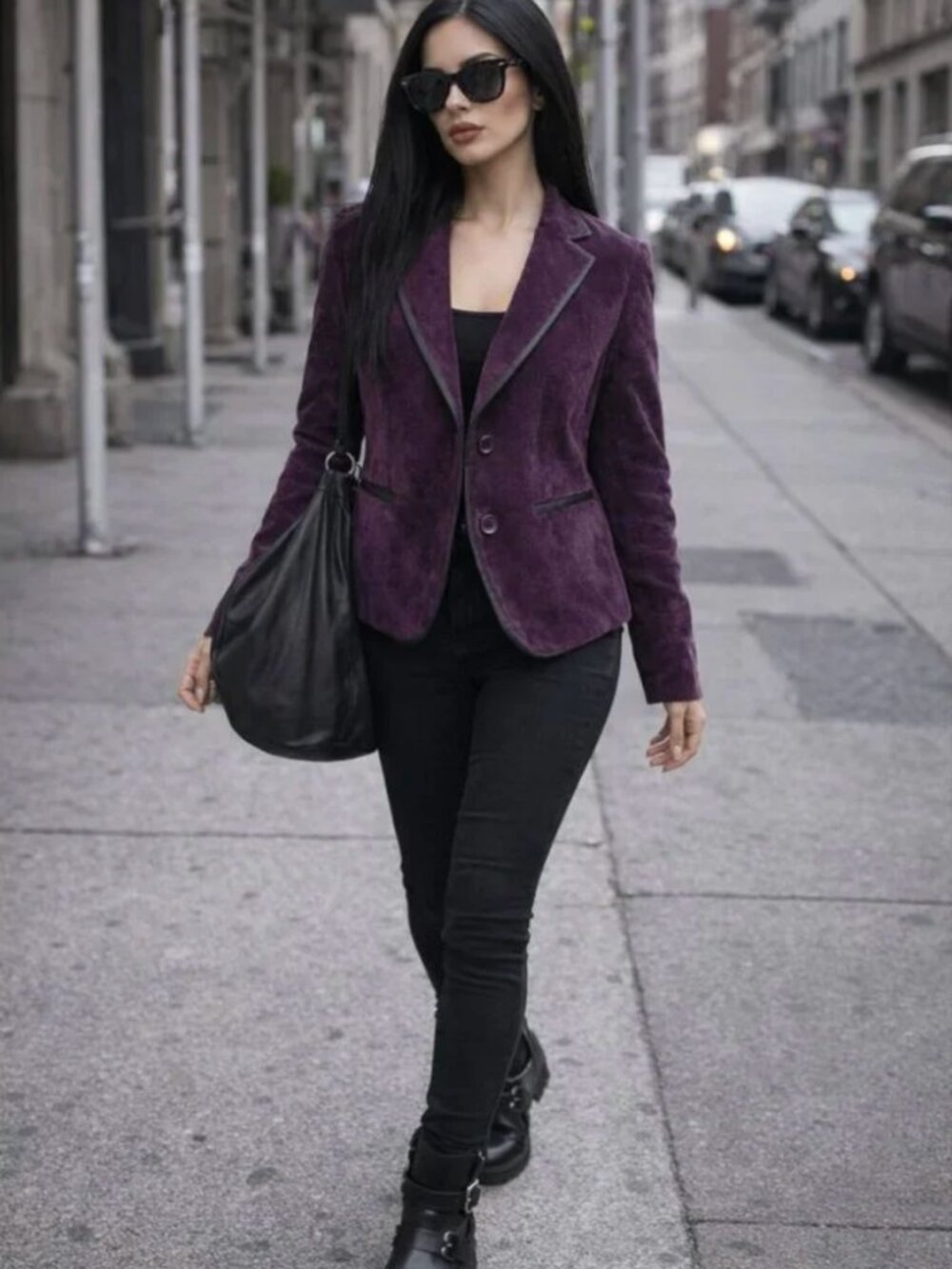 Larry Levine Velvet Blazer Women’s Large Purple Vintage Jacket Corduroy